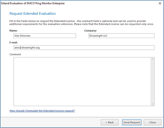 The Request Extended Evaluation form