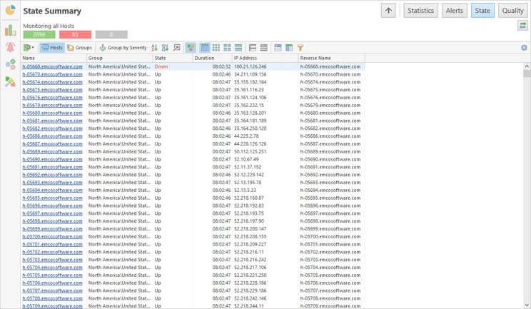 The State Monitor view displaying hosts