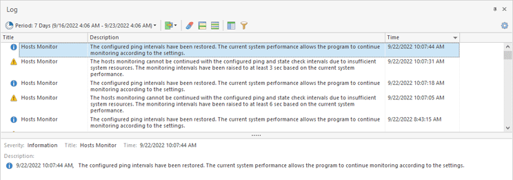 The Log view The Log view