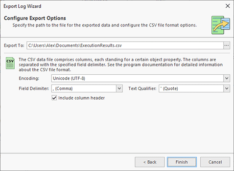 Configuring the export options Configuring the export options