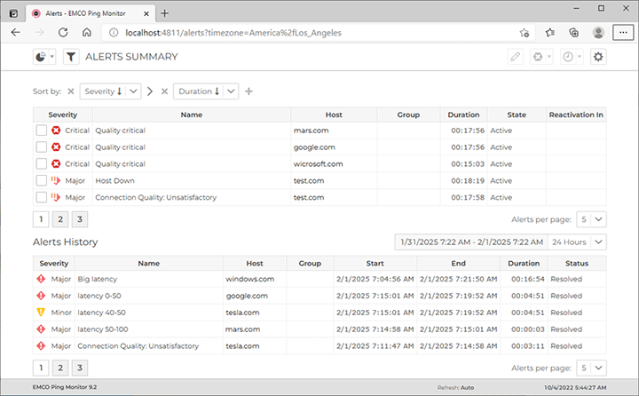 Alerts page
