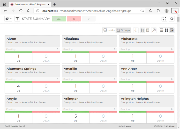 Monitoring state for groups of hosts
