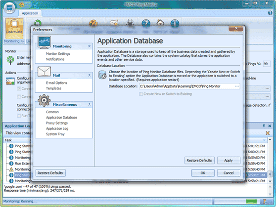 Configurable database location