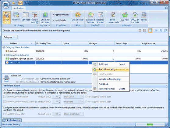Start and stop host monitoring