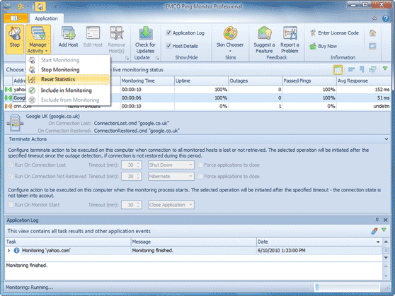 Managing host activity