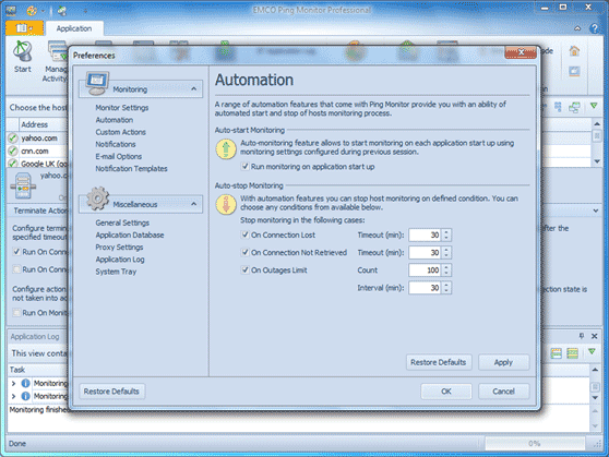 Auto-stop host monitoring