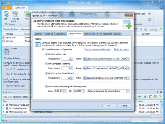 On connection establishment actions