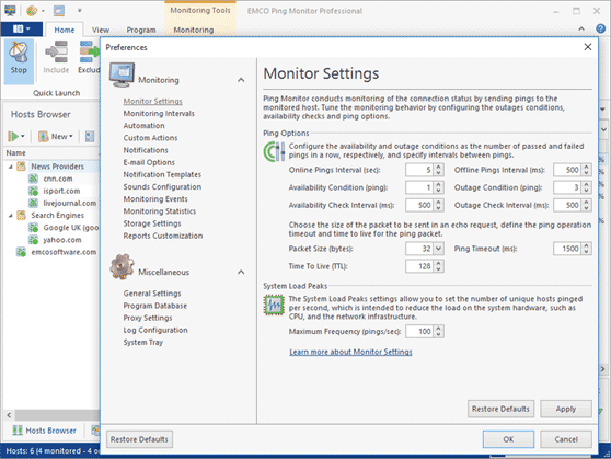 New ping interval settings