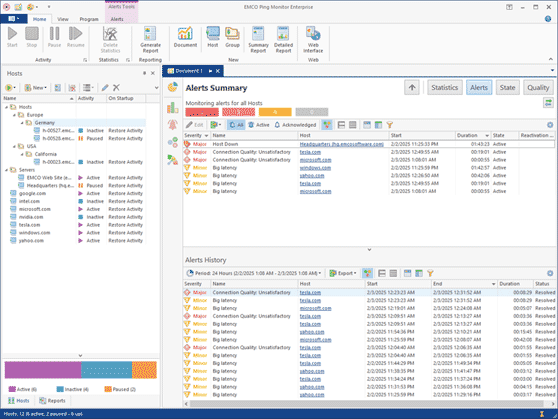 Alerts history for all hosts