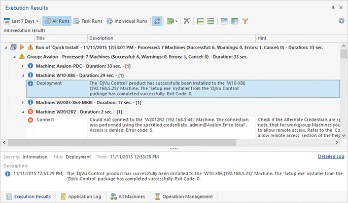 Software deployment results Software deployment results