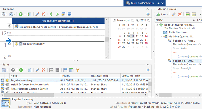 Remote tasks configured on the Tasks and Schedule view