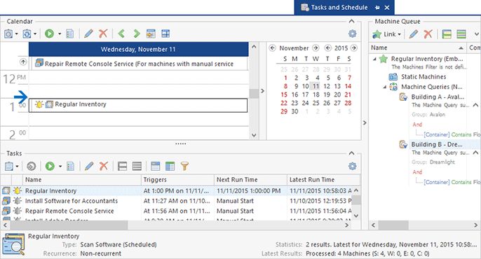 Remote tasks configured on the Tasks and Schedule view Remote tasks configured on the Tasks and Schedule view