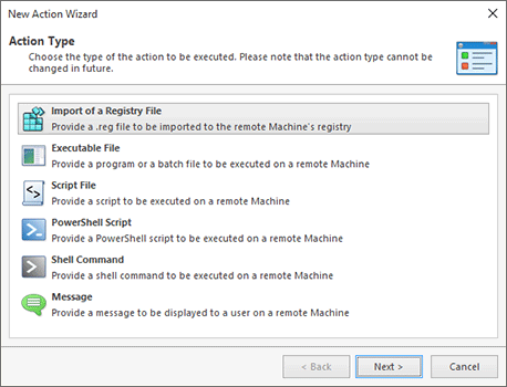 Choosing the action type Choosing the action type