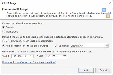 Configuring an IP range enumeration