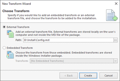 Providing a transform to apply to the installation Providing a transform to apply to the installation