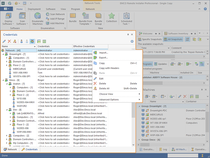 The Credentials view The Credentials view
