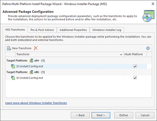 Providing a list of transforms