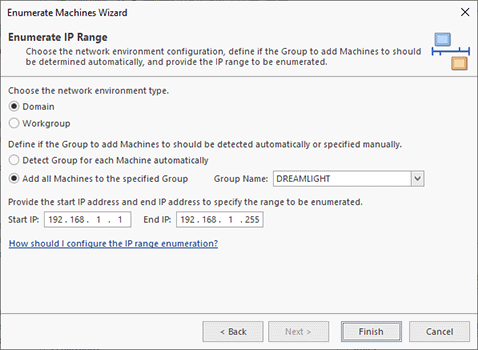 Configuring the IP range enumeration