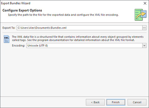 Configuring the export options Configuring the export options