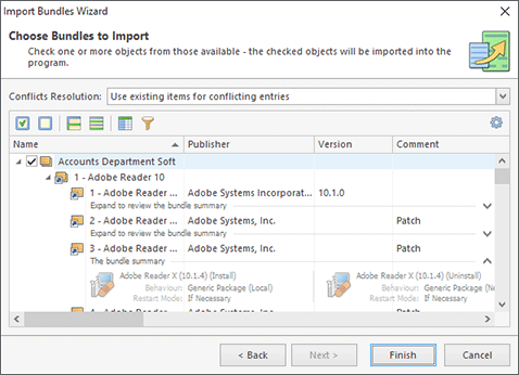 Choosing Software Bundles to import