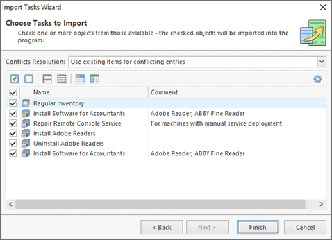 Choosing Tasks to import