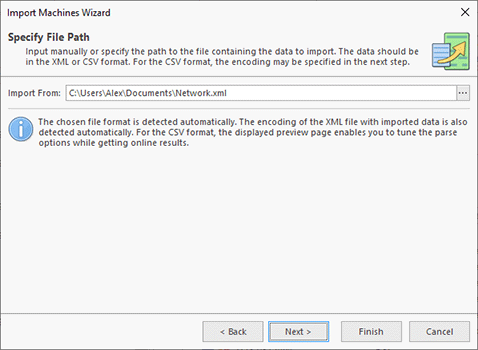 Choosing the import source file Choosing the import source file