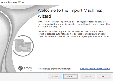 The Import Machines Wizard welcome page