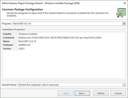 Windows Installer Package Configuration (Chosen from Inventory)