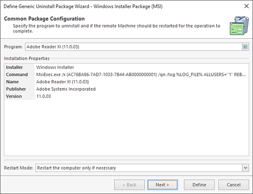 Windows Installer Package Configuration (Chosen from Inventory)