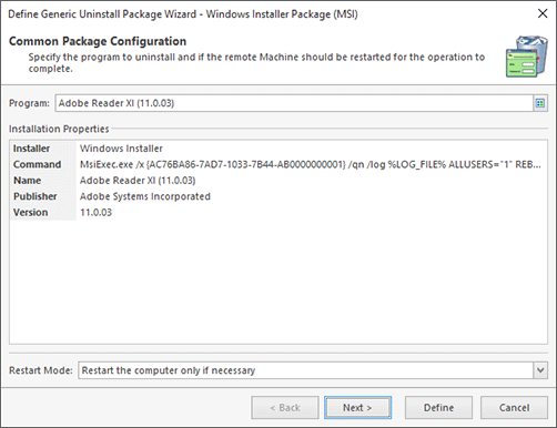 Windows Installer Package Configuration (Chosen from Inventory) Windows Installer Package Configuration (Chosen from Inventory)
