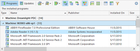 The list of installed programs