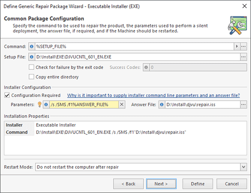 Executable Installer Configuration (Manual Configuration)