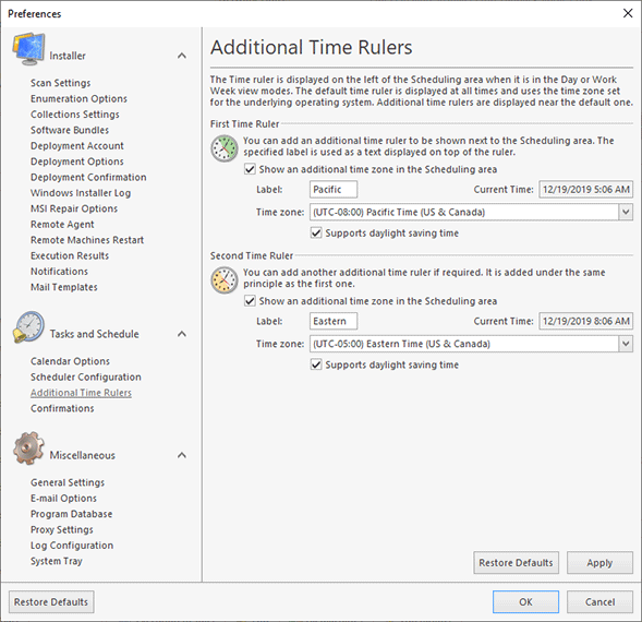 Configuring additional time rulers