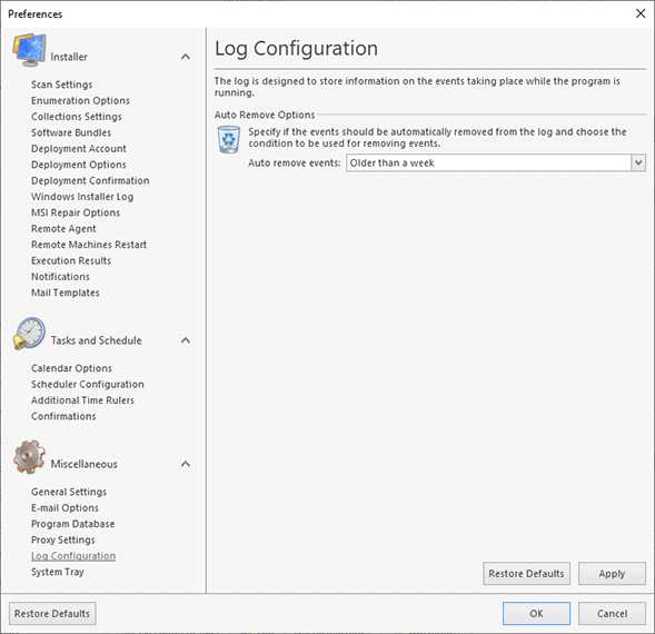 The log configuration The log configuration