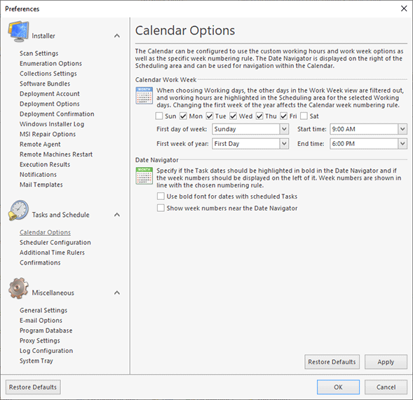 Configuring the Calendar Options Configuring the Calendar Options