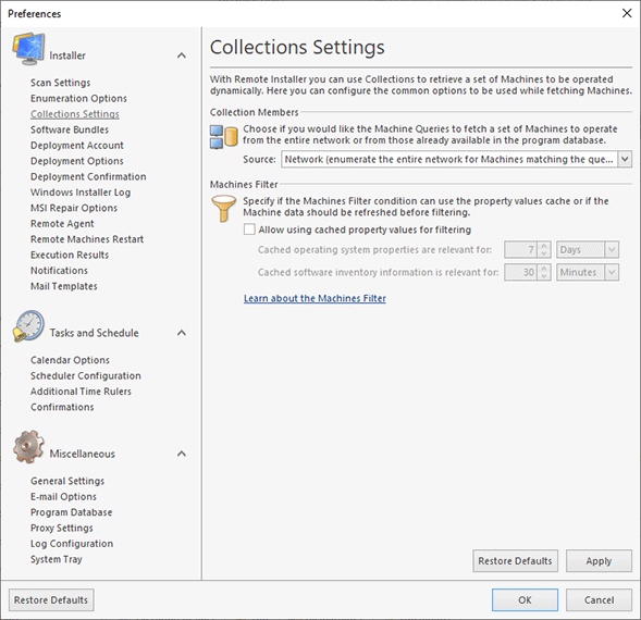 Configuring Collections Settings