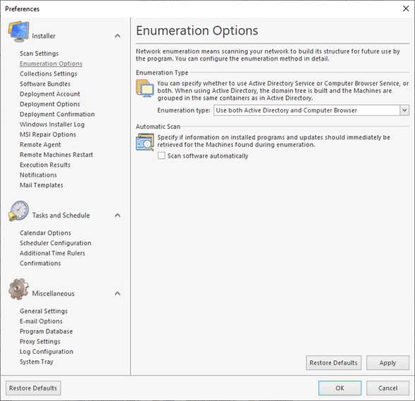 Configuring the enumeration options Configuring the enumeration options