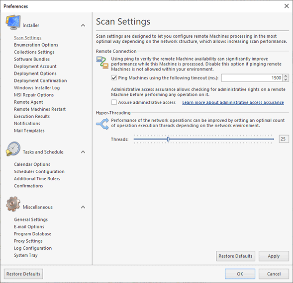 Scan Settings Page - Remote Installer
