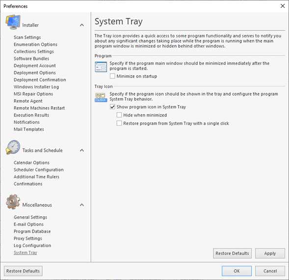 Configuring the System Tray behavior Configuring the System Tray behavior