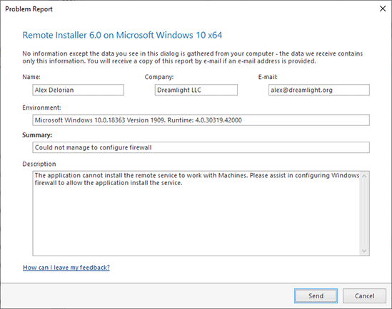 The problem report form The problem report form