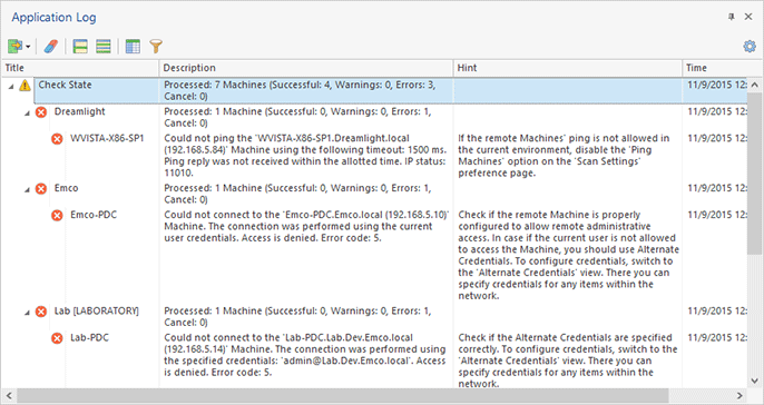 Sample logged events