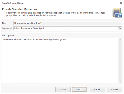 Specifying the snapshot properties