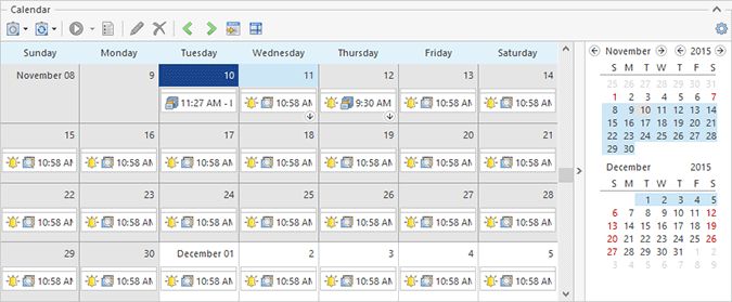 The Scheduling area in the Month View