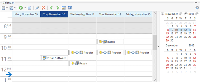 The Scheduling area in the Work Week View The Scheduling area in the Work Week View