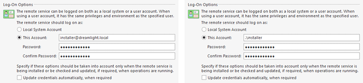 Providing credentials for a domain and a workgroup