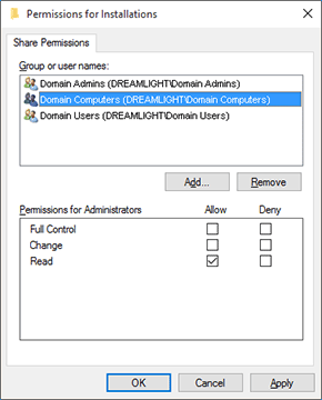 Configuring a network share to allow access for domain Machines