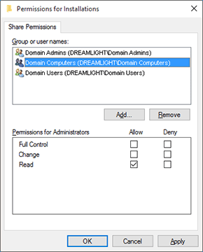 Configuring a network share to allow access for domain Machines Configuring a network share to allow access for domain Machines