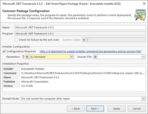 Executable Installer Configuration