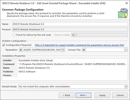 Executable Installer Configuration