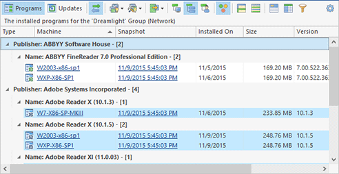 Software inventory for the selected Machines Software inventory for the selected Machines